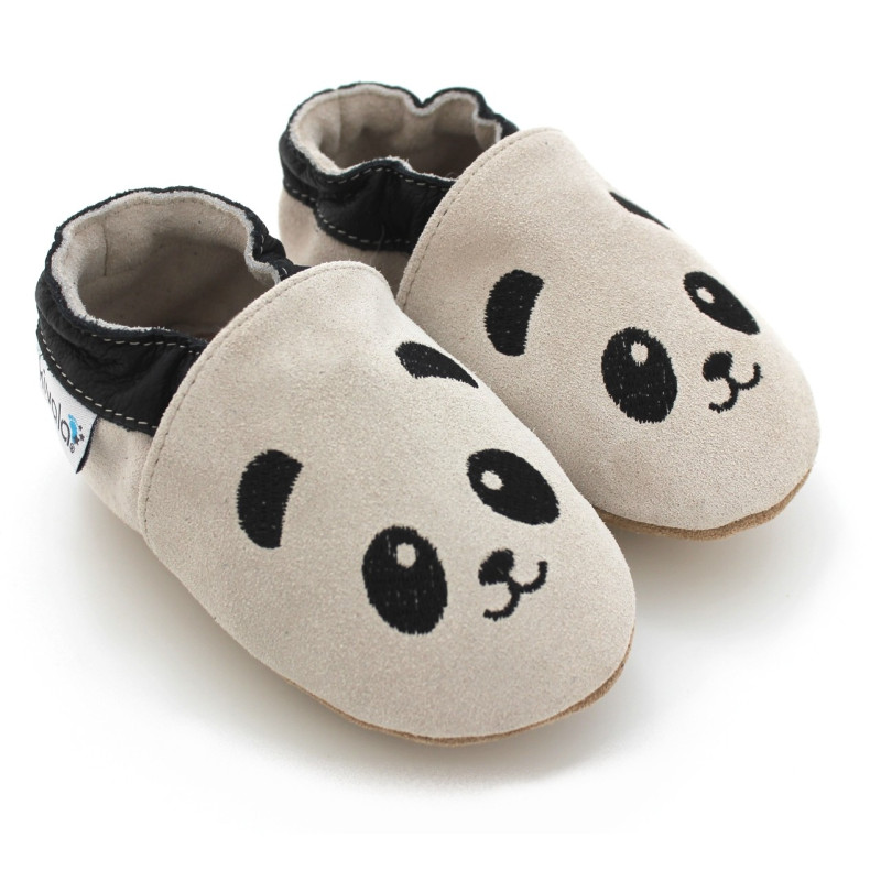 Chaussons cuir souple Panda