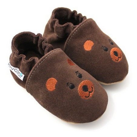 chaussons en cuir souple ours