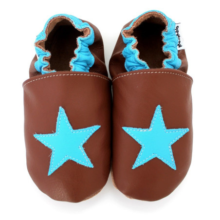 Chaussons Cuir Souple Etoile Bleue