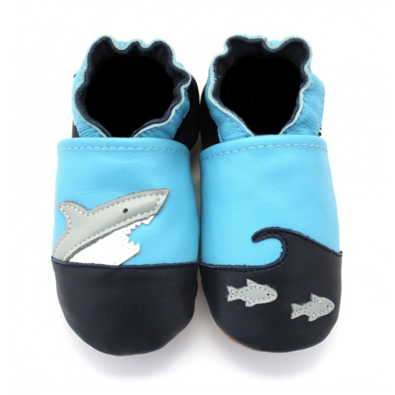 chaussons en cuir souple croc requin