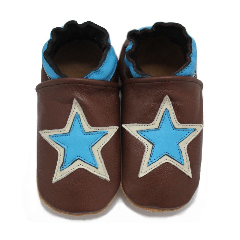 chaussons en cuir souple étoile bleu