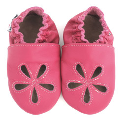 Chaussons cuir souple perforé Fuchsia