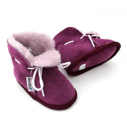 pantoufles bébé en peau de mouton prune