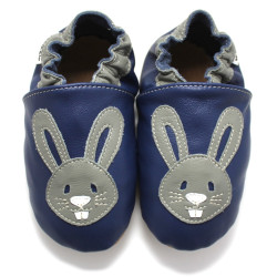 Chaussons cuir souple Lapin bleu