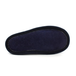 chaussons cuir souple fourrés marine