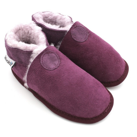 chaussons en cuir souple fourrés couleur prune