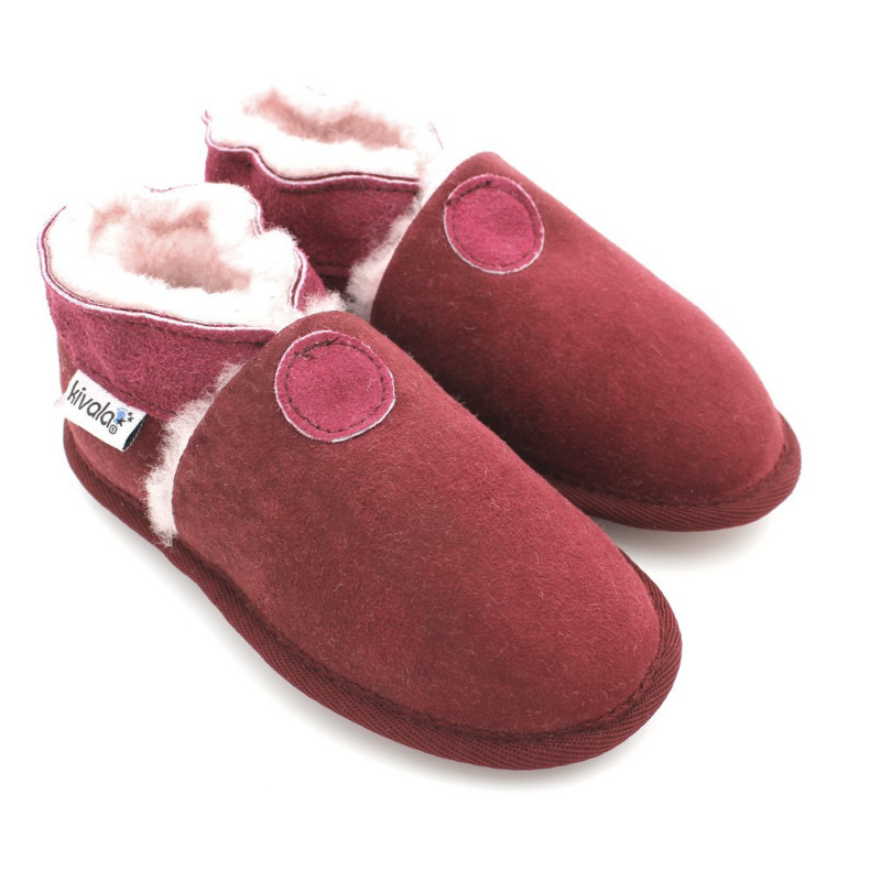 Chaussons souples fourrés laine Bordeau