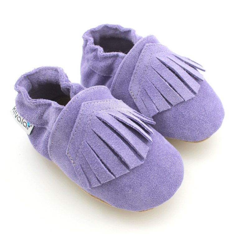 Chaussons en daim a Franges Lavande