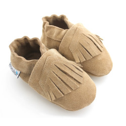 Chaussons en daim a Franges Cappuccino