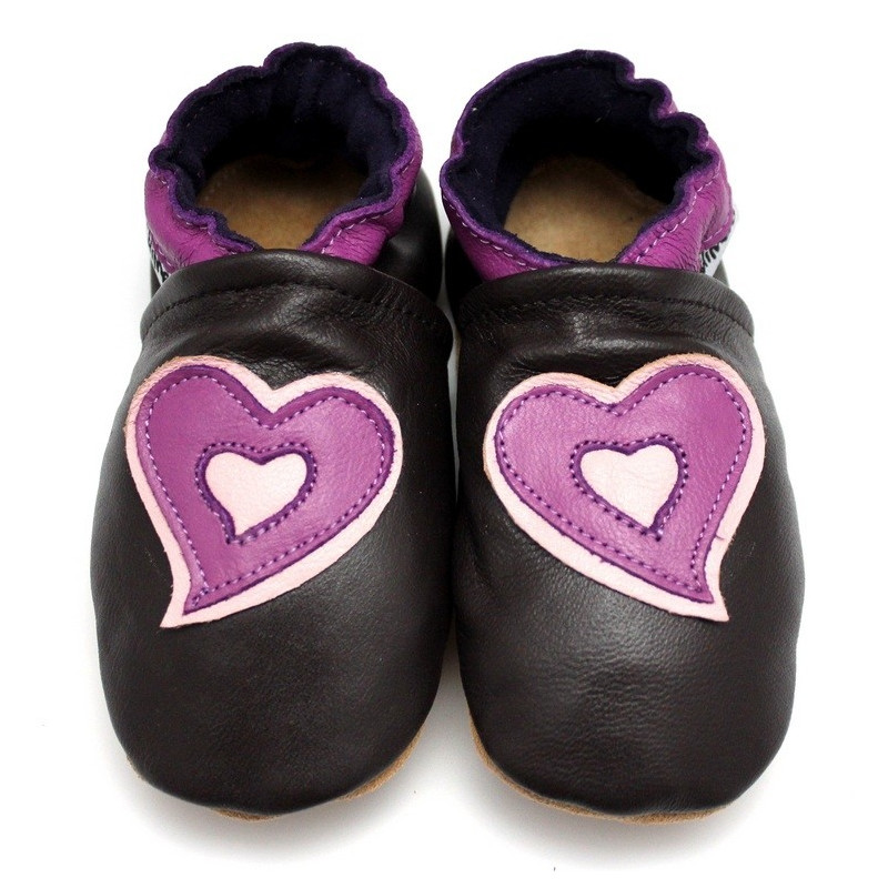 chaussons cuir souple coeur