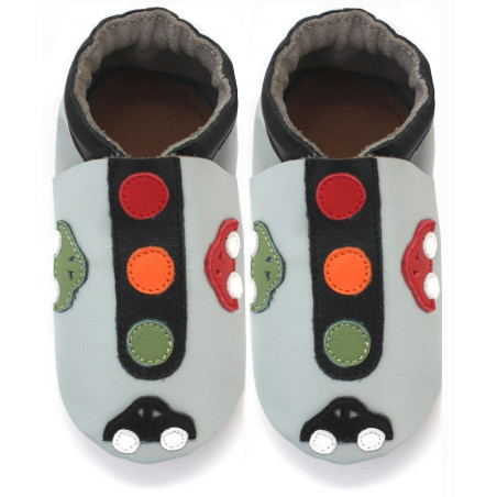 chaussons cuir souple voiture gris