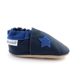 Chaussons cuir souple marine Etoile bleue