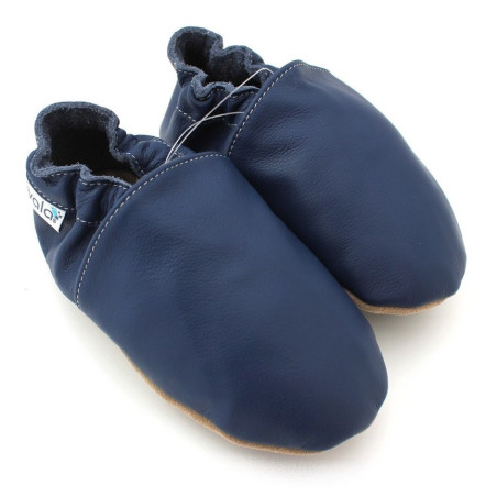 Chaussons cuir souple Marine